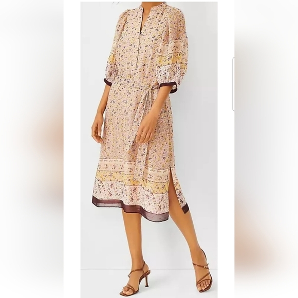 Ann Taylor Pearl Blush Paisley Floral Balloon Sleeve Midi Dress Size Small P - Picture 1 of 10